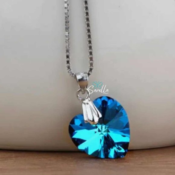 Blue Crystal Pendant and 925 Solid Sterling Silver Chain - Picture 2 of 4